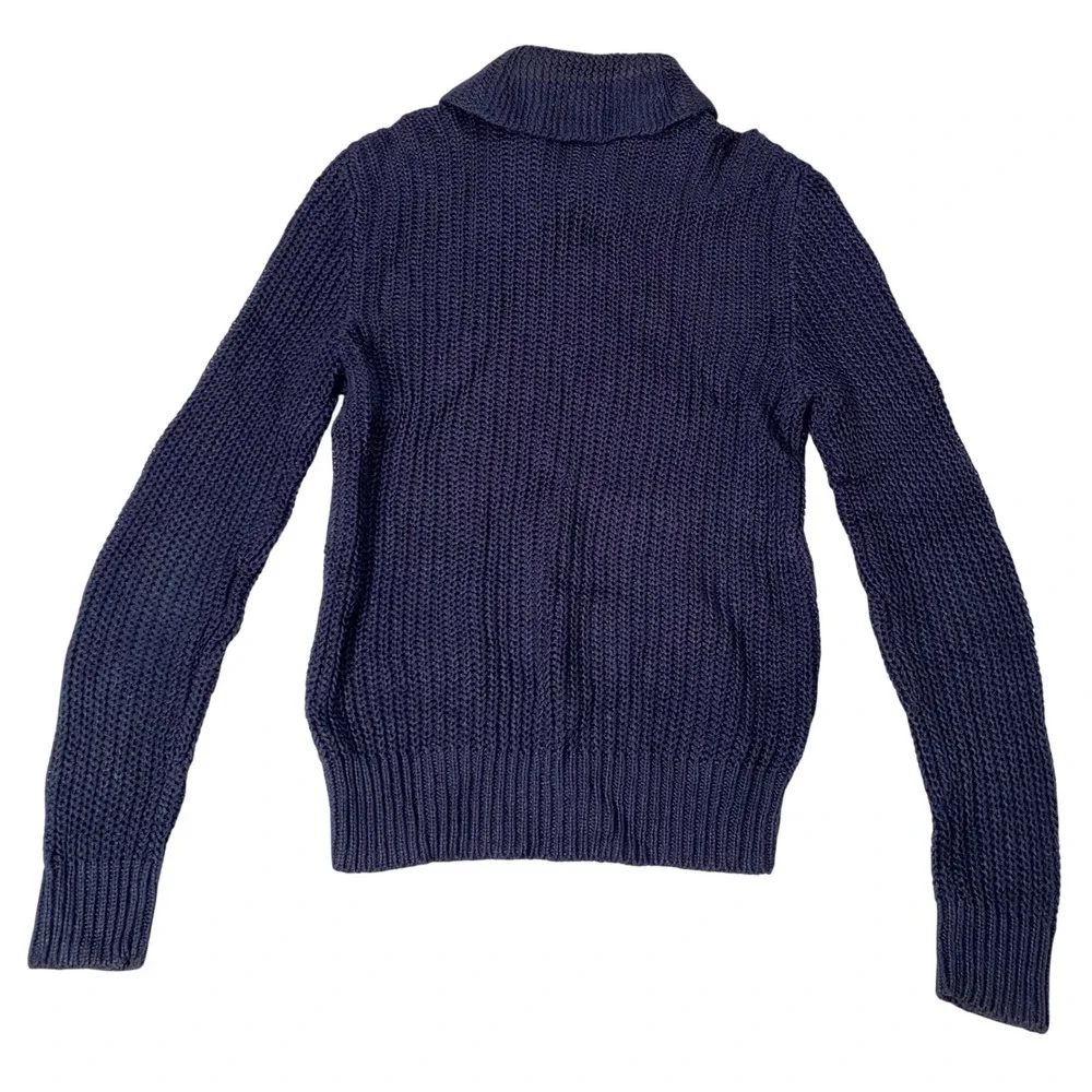 Polo Ralph Lauren Mens Navy Blue 100% Linen Shawl‎ Collar Shaker Knit Sweater L